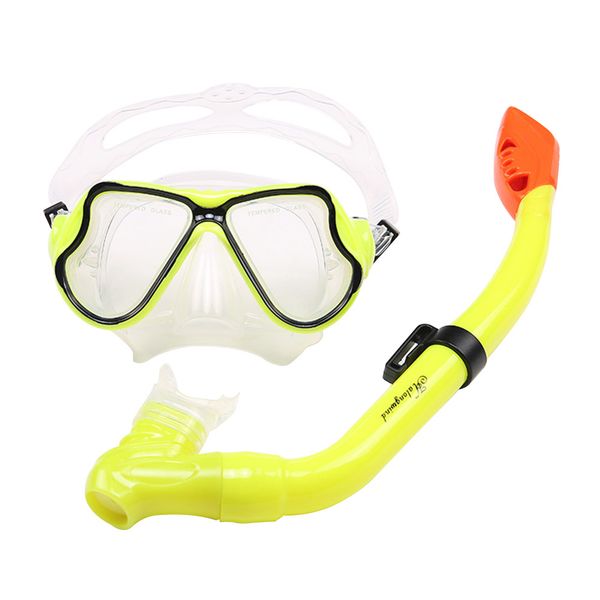 

child breathing tube diving set waterproof tempered glass mask swimming goggles non toxic for kids semi-dry snorkel equipment