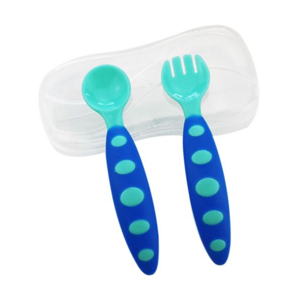 

sealive 1 set training baby fork and spoon set children's feeding spoon and fork set tip baby toddler self-feeding flatware ut