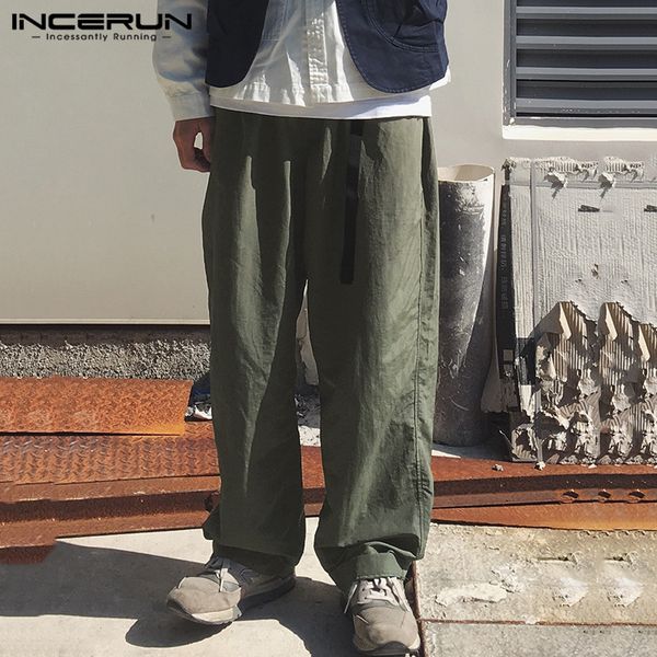 

incerun men wide leg pants solid harajuku loose streetwear belt cotton joggers harem pants 2020 retro casual trousers men s-5xl, Black
