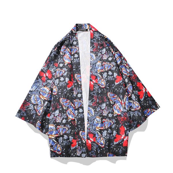 

summer harajuku blouse men kimono print cardigan shirts male hawaiian beach loose open stitch blouses may2, White;black
