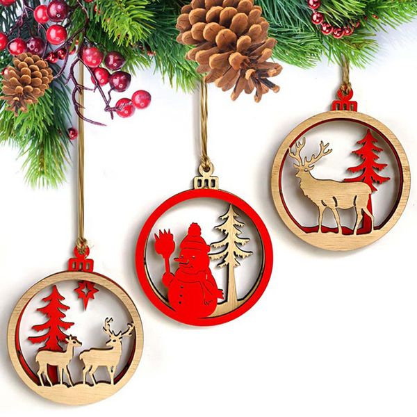 

1pc/3pcs wooden christmas pendant cartoon letter snowman deer light bulb pendant new year family window party decor supplies