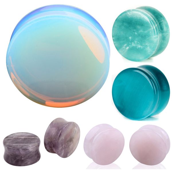 

ear expander ear piercing 1 pair of opalite stone ear plugs tunnels gauges expander body piercing jewelry, Slivery;golden
