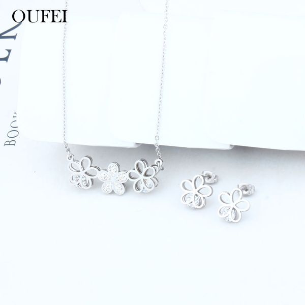 

oufei stainless steel jewelry set earring and necklace sets jewelry sets woman vogue 2019 summer accessories, Silver