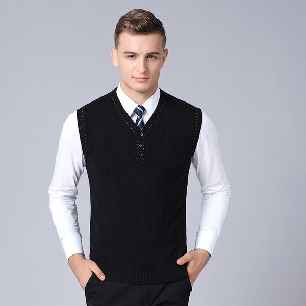

macrosea fashion design men's wool pullover leisure style wool blend relax fit vest knit sleeveless sweater 2018 new arrival, Black;white