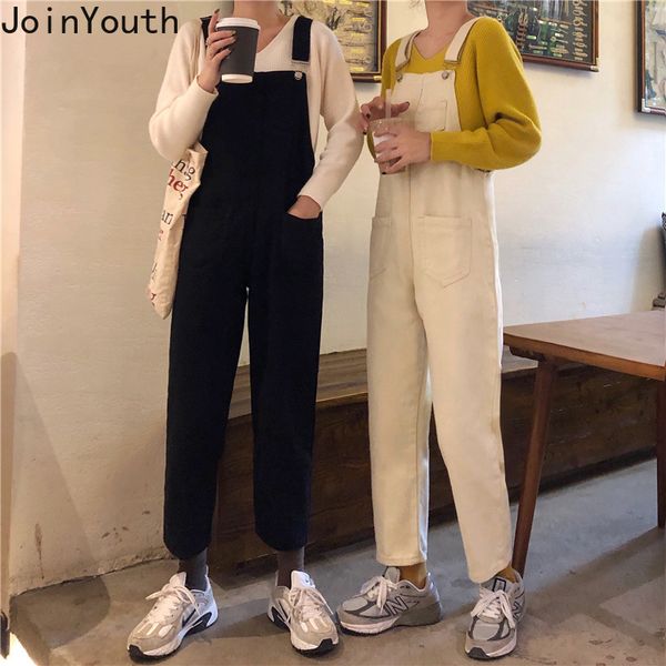 

joinyouth jumpsuits korean straight pants pockets solid 2020 spring fashion loose pantalones mujer thin female clothing new 315, Black;white