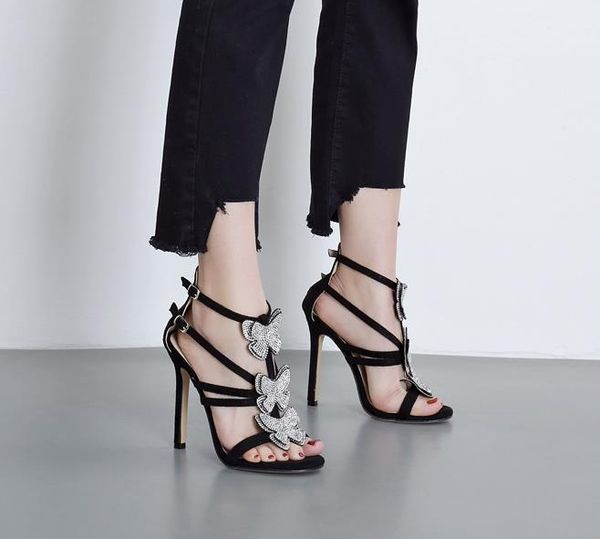 

мода полые горный хрусталь бантом гладиатор сандалии летние сексуальные дизайнерские свадебные туфли 11.5 см каблук черный серебро золото ра, Black