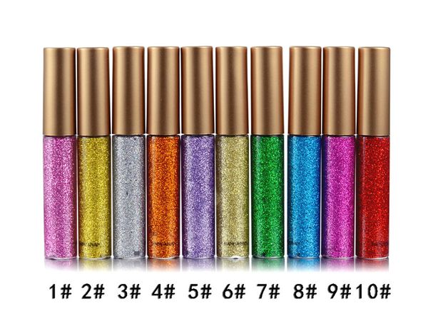 DHL free HANDAIYAN Eye Shadow Glitter Liquid Eyeliner Pen 10 colori Metallic Shine Eye Shadow Liner