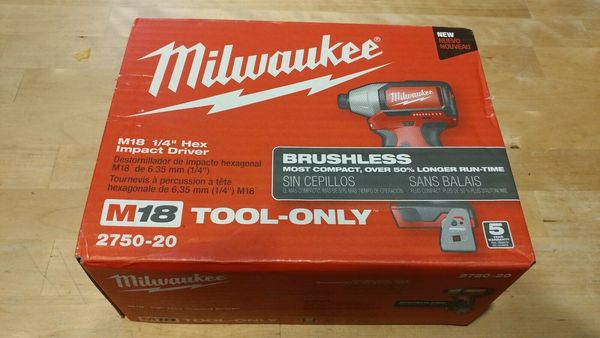 

MILWAUKEE 2750-20 M18 Brushless 1/4" Hex Impact Driver, Tool Only w/ Impact Bits