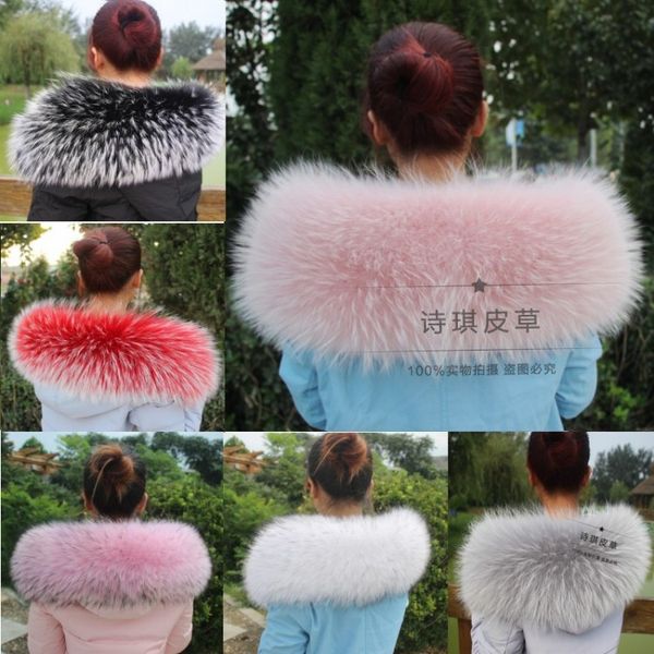 

76x20cm 100% genuine real natural raccoon fur collar women scarf fashion coat sweater jacket hoodie scarves luxury neck cap r6