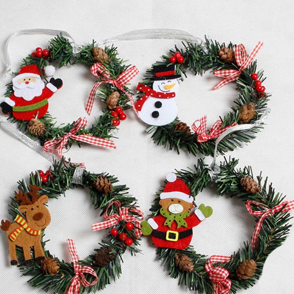 

christmas decorations multicolor wreath christmas santa claus snowman deer bow green small wreath round pvc garland