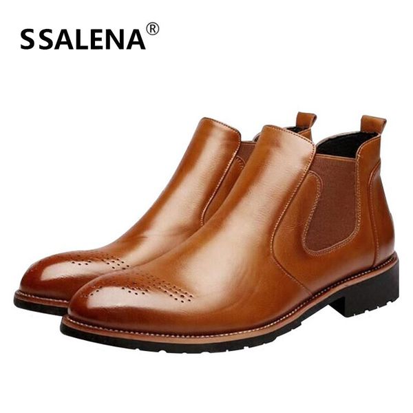 

men vintage style slip-on boots male comfortable fashion oxfords ankle boots men leather working outdoor warm shoes 51582, Black