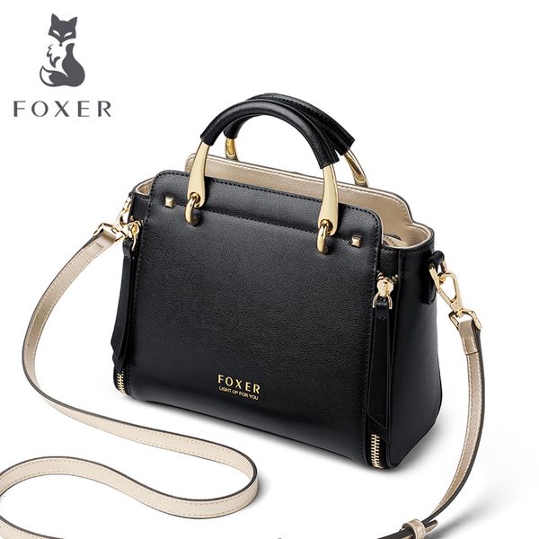

foxer totes female split leather shoulder bags large capacity handbags stylish messenger bags women purse chic commute handbag