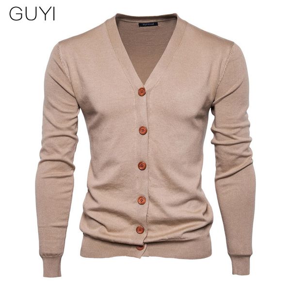 

guyi 8 colors solid basic sweaters men's v-neck single breasted long sleeve cardigan fashion smart casual daily sweaters, White;black