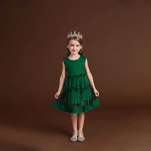 

new arrival baby girls dresses children sleeveless tulle party wedding graduation dress fluffy formal kids clothes, Red;yellow