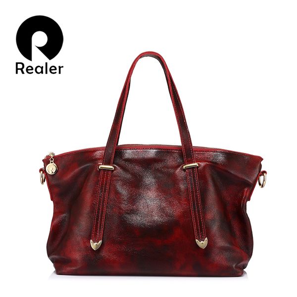 

realer brand women's bags genuine leather tote bag female large shoulder messenger bag ladies handbag handle red/black/brown