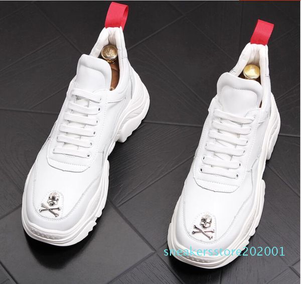 

new british men casual comfort shoes silver skull charm platform shoes fashion youth man white trending leisure s01, Black