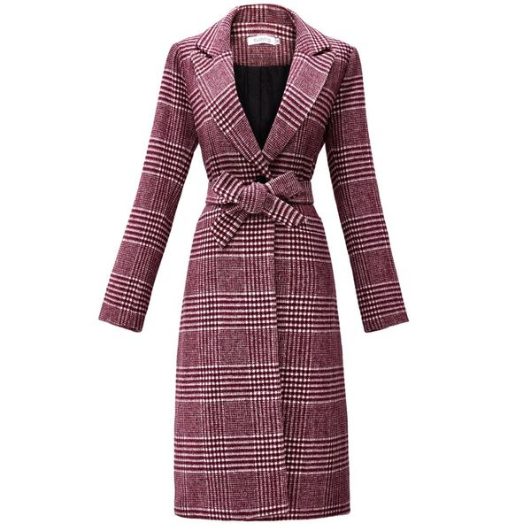 

kamazing women's winter new wool plaid long woolen coat flap pocket rear slit lining design, Black