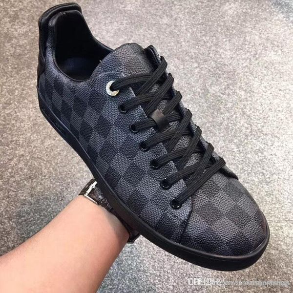 

новый роскошный мужской обуви кроссовки решетки шаблон из натуральной кожи моды плоские ботинки lace-up баскетбол кроссовки высокого кач, Black