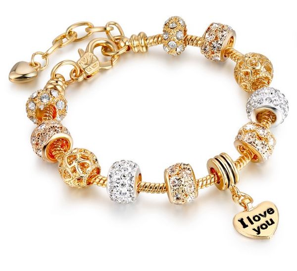 

jg1 fashion 18k gold plated crystal charm beads bracelet european charms beads safety chain bracelet fits pandora charm bracelets necklace k, Golden;silver