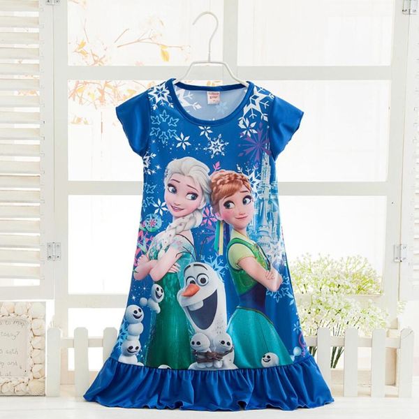

girls summer dress cosplay costume snow queen elsa anna dress kids milk silk nightdress fantasia rapunzel girl pajamas dress, Blue;red