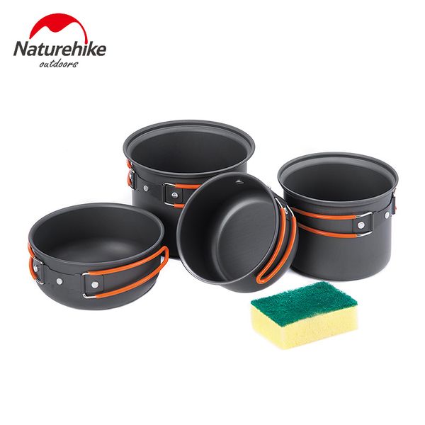 

naturehike 4 in 1 camping cookware portable aluminum cookware set nh15t401-g/nh18t018-g
