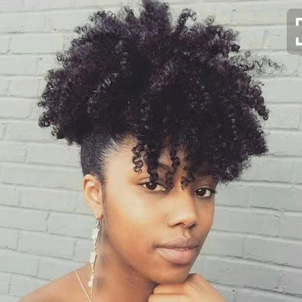 Curto alta rabo de cavalo penteado afro puff encaracolado rabo de cavalo extensão do cabelo jet black cabelo virgem indiano com cordão rabo de cavalo para as mulheres negras 120g