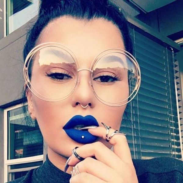 

brand designer oversize glasses frame retro vintage clear lens optical eyeglasses large round eyewear oculos de grau femininos, Silver