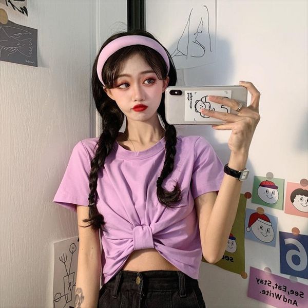 

design sense short-sleeved t- women's 2020 navel short base design sense short-sleeved t- shirt women's 2020 navel short base shir, White