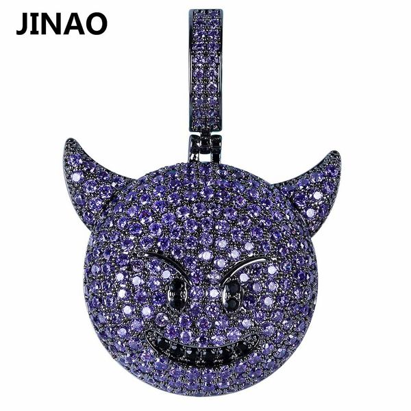 

fashion character iced out cubic zircon purple devil's smile necklaces & pendants men's hip hop bling cz charm gift for men, Silver