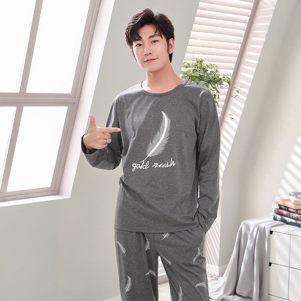 

new 2020 spring men pajamas long sleeve male pajama set men pure full cotton pajamas for men sleepwear suit homewear 4xl, Black;brown
