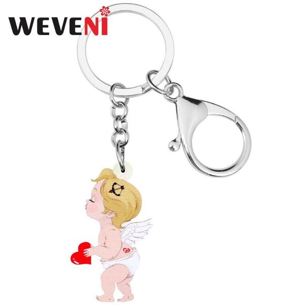 

weveni acrylic valentine's day heart angel cupid key chain ring bag car purse decoration keychain for women girl teen charm gift, Silver