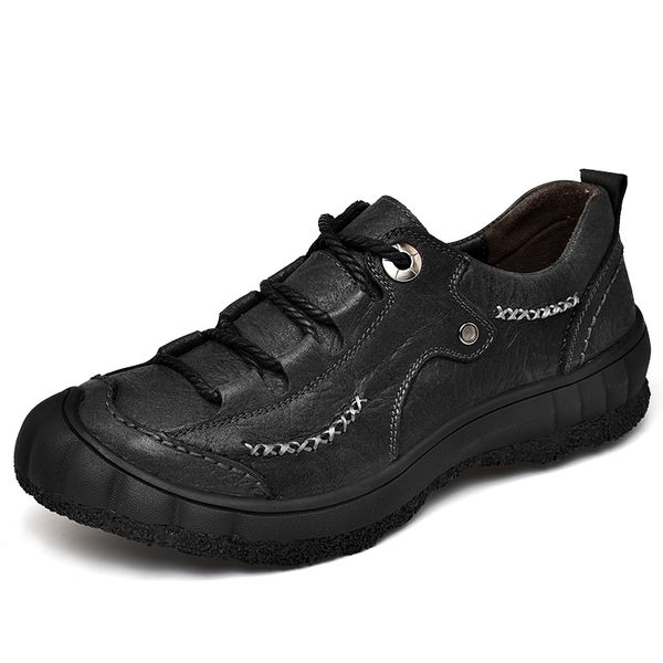 

new 2019 men casual shoes leather summer breathable outdoor driving shoes luxurious brand flat for men, Black
