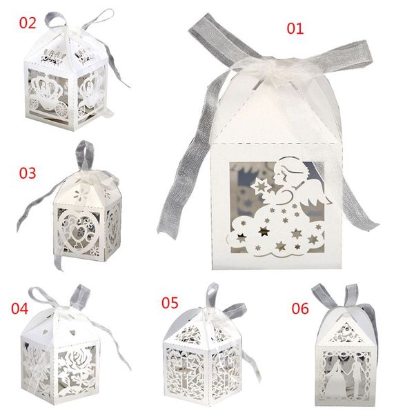 

25pcs/set rose heart laser cut hollow carriage favors gifts candy boxes with ribbon baby shower wedding party supplies e65b