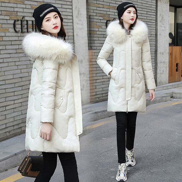 

2019 china gedi love winter new style women's mid-length large fur collar down jacket slim fit down jacket cotton-padded clothes, Blue;black