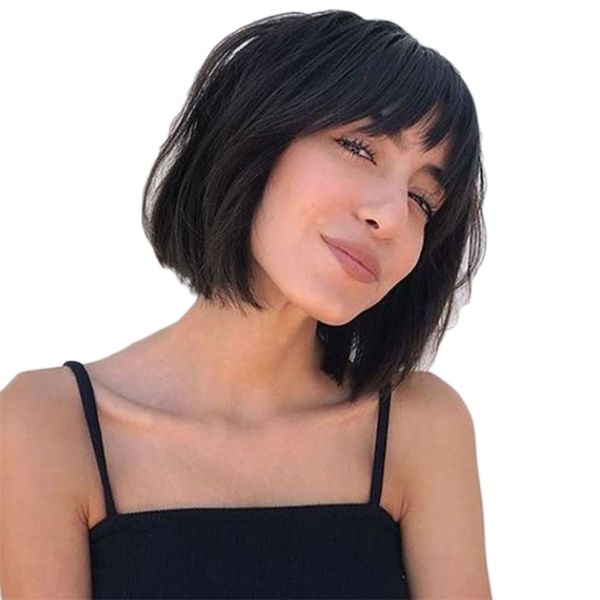 

fashion bob wig women short straight human hair wig cosplay party black