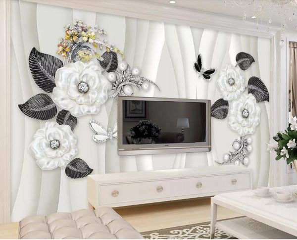 Personalizado 3D Foto Papel De Parede Estrela Universo Quarto Galaxy White Rose Jóias Amor Backgrou Pintura de Parede Sala de estar Quarto Papel De Parede de Decoração Para Casa