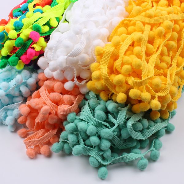 

25mm 5yards knitted pom pom lace trims handmade sewing accessories diy wedding craft ribbon pompom fringe lace ribbon trims, Pink;blue