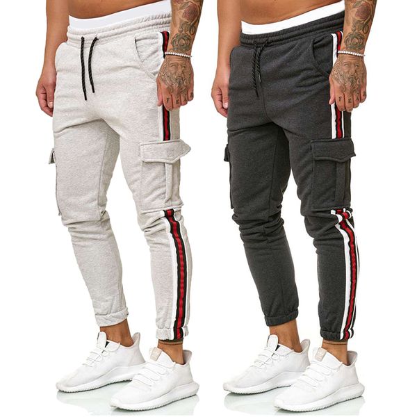 

mens jogger pants male side stripe sweatpants running pants casual trousers drawstring hip hop harem ankle track trousers, Black