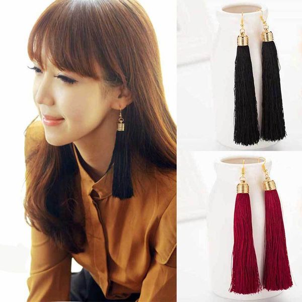 

famshin new tassel drop earrings black vintage tassel earrings long earring big dangle female, Silver