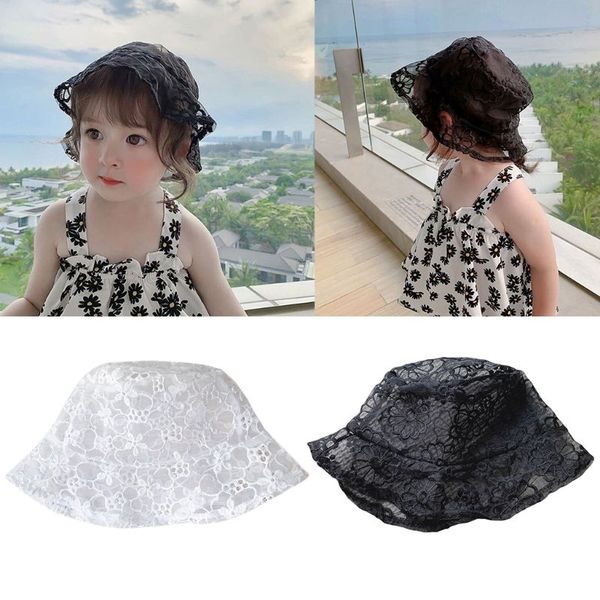 

японский дети дети лето thin bucket hat вышивка цветочные кружева солнцезащитный волнистые широкий брим packable бич fisherman cap 3-8t, Yellow