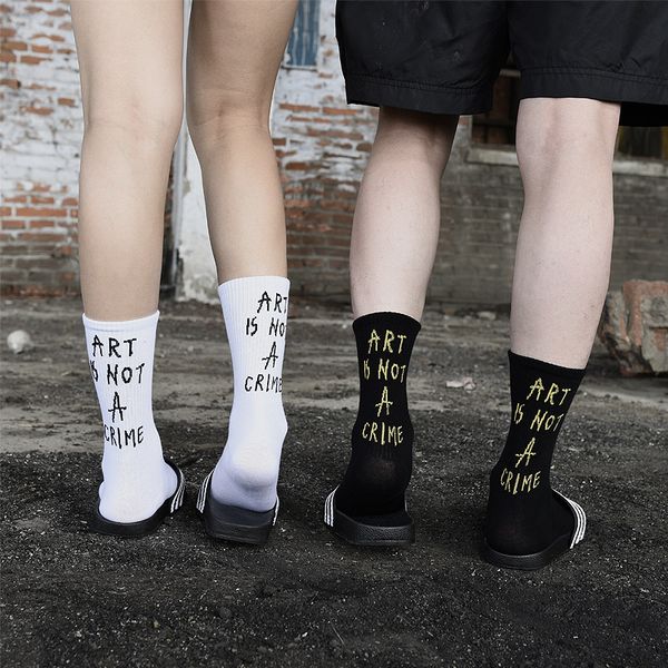 

fashion street style cotton socks fun personality letters hip hop style man socks happy skateboard woman cool long, Black