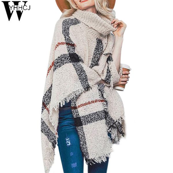 

wyhhcj 2019 style coat autumn winter tassel poncho knitting turtleneck women long ponchos and capes sweater pullovers pull femme, Black