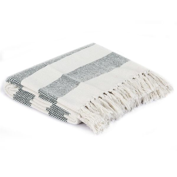 

throw cotton stripe 220x250 cm dark green other home textile