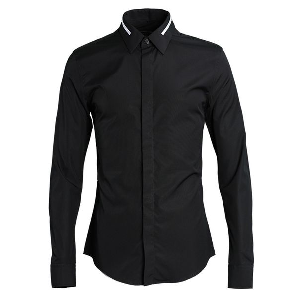 

luxury men shirt fashion trend stripe embroidered collar dress camisa masculina mens shirts casual slim fit, White;black