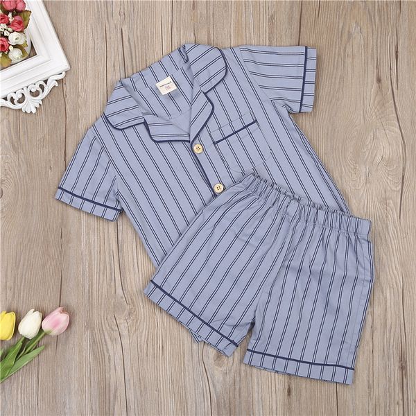 

toddler cotton striped pajamas set baby boy kids pyjamas summer boys sleepwear shirt+shorts nighties homewear sunsuit, Blue;red