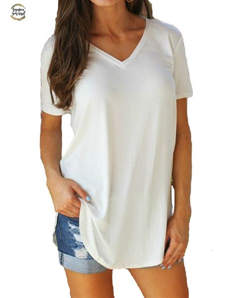 

summer blouses shirt large sizes women shirt solid v neck short sleeve rounded hem long casual female tunic, White