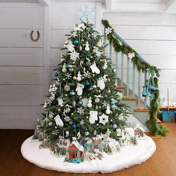 

1pc white plush christmas tree skirts fur carpet merry christmas decoration for home natal natal tree skirts new year decoration