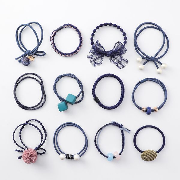 

12pcs/set fashion cute hair rope bow student hair accessories band for women girls elastic rubber band apron head rope