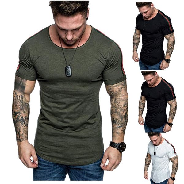 

jk2018 new men's running short t-shirt fashion men's gym gym fitness bodybuilding running training t-shirt clothes, Black;red