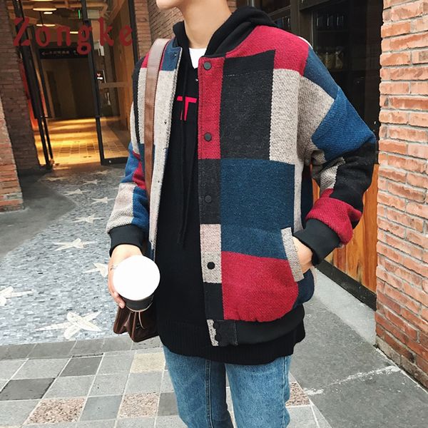 

zongke woolen plaid bomber jacket men fashions hip hop streetwear winter jacket men coat coat 5xl 2019 sping new, Black;brown